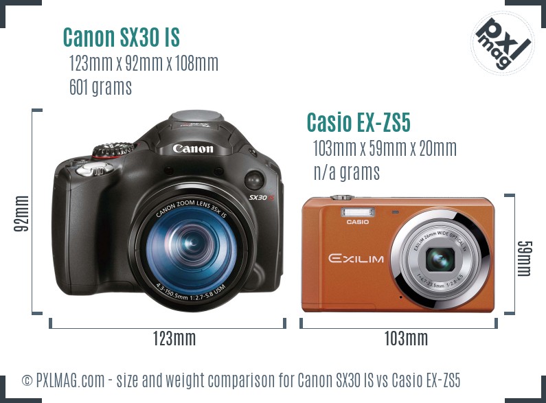 Canon SX30 IS vs Casio EX-ZS5 size comparison