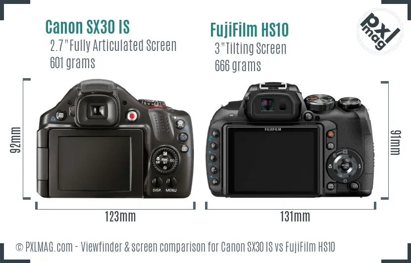 Canon SX30 IS vs FujiFilm HS10 Screen and Viewfinder comparison