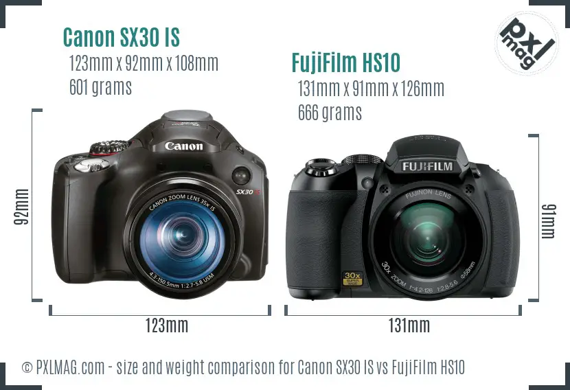 Canon SX30 IS vs FujiFilm HS10 size comparison