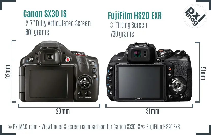 Canon SX30 IS vs FujiFilm HS20 EXR Screen and Viewfinder comparison Canon SX30 IS vs FujiFilm HS20 EXR Screen and Viewfinder comparison
