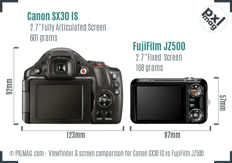 Canon SX30 IS vs FujiFilm JZ500 Screen and Viewfinder comparison