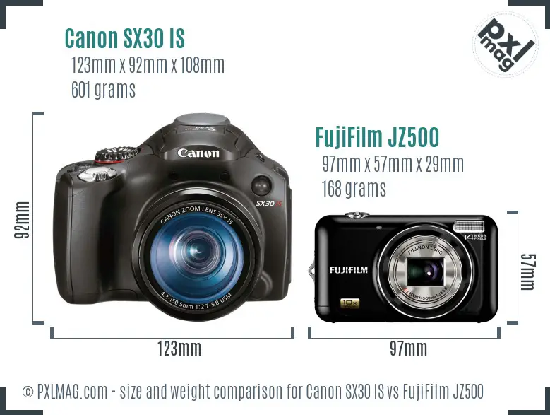 Canon SX30 IS vs FujiFilm JZ500 size comparison Canon SX30 IS vs FujiFilm JZ500 size comparison