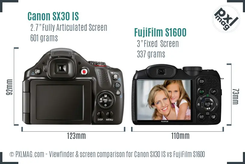 Canon SX30 IS vs FujiFilm S1600 Screen and Viewfinder comparison