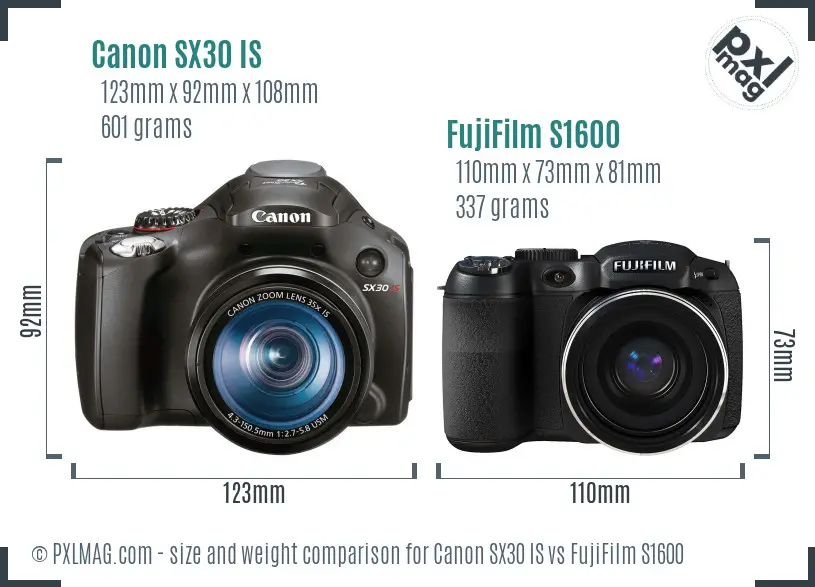 Canon SX30 IS vs FujiFilm S1600 size comparison