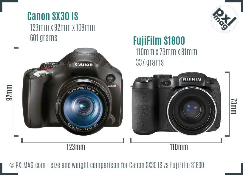 Canon SX30 IS vs FujiFilm S1800 size comparison