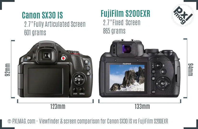 Canon SX30 IS vs FujiFilm S200EXR Screen and Viewfinder comparison