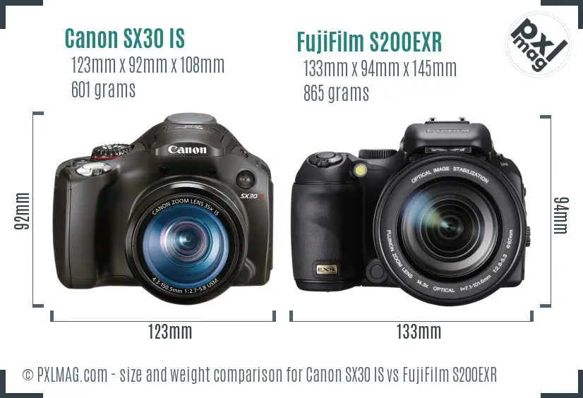 Canon SX30 IS vs FujiFilm S200EXR size comparison