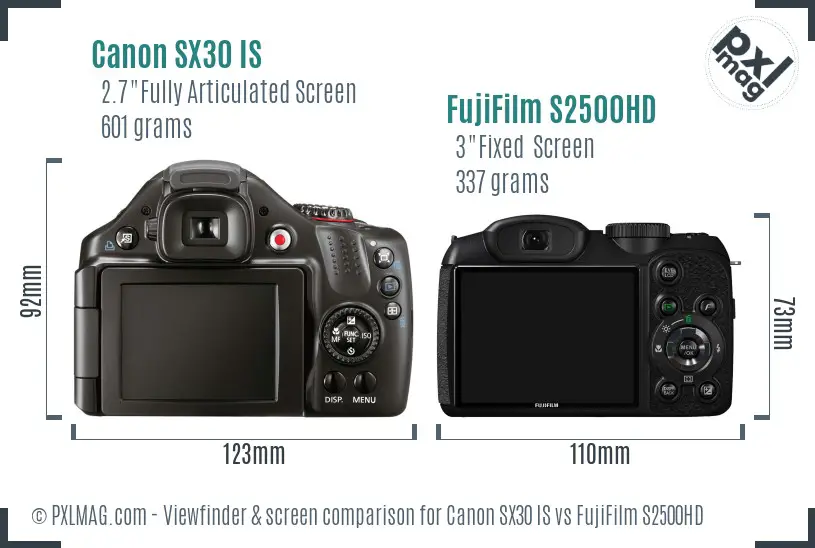 Canon SX30 IS vs FujiFilm S2500HD Screen and Viewfinder comparison