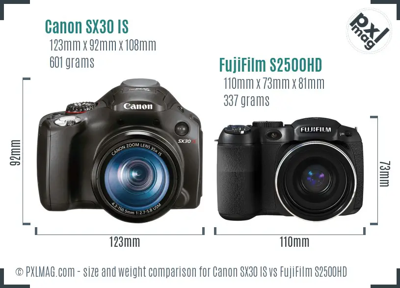 Canon SX30 IS vs FujiFilm S2500HD size comparison