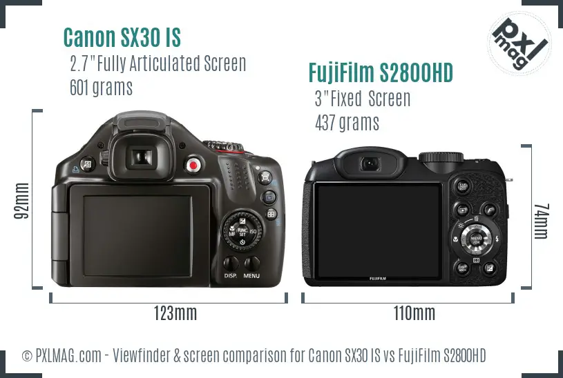 Canon SX30 IS vs FujiFilm S2800HD Screen and Viewfinder comparison