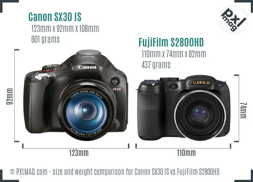 Canon SX30 IS vs FujiFilm S2800HD size comparison