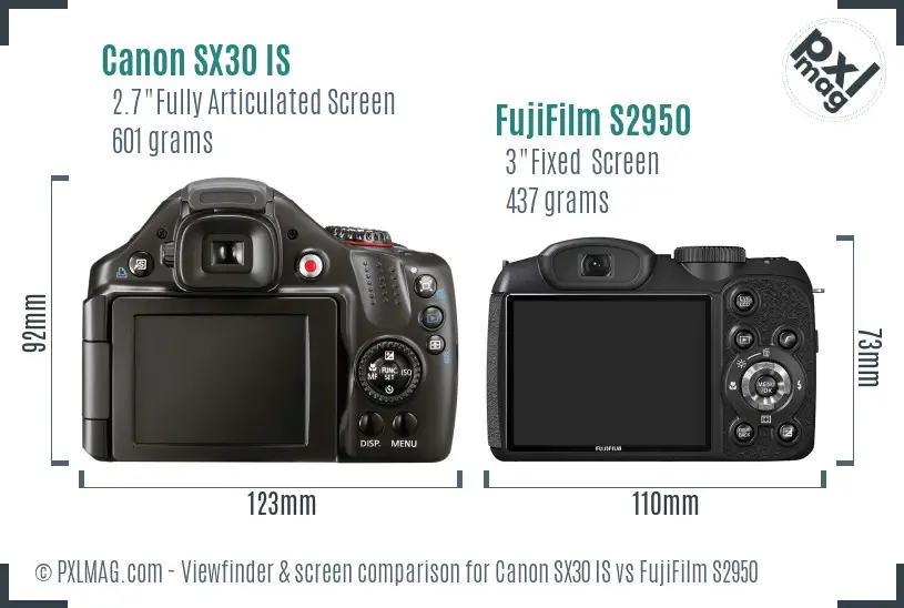 Canon SX30 IS vs FujiFilm S2950 Screen and Viewfinder comparison