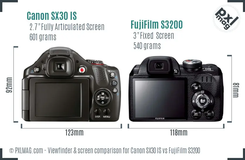 Canon SX30 IS vs FujiFilm S3200 Screen and Viewfinder comparison