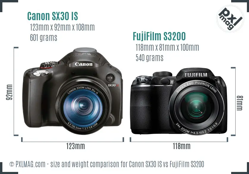 Canon SX30 IS vs FujiFilm S3200 size comparison