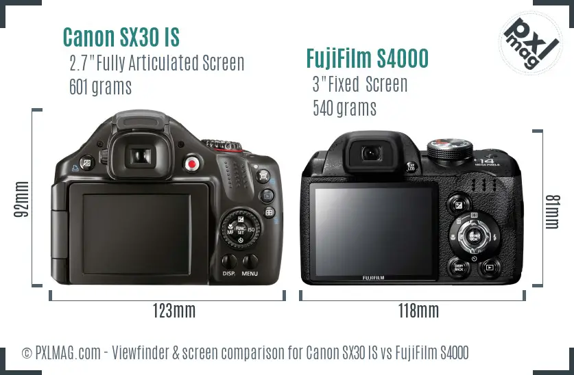 Canon SX30 IS vs FujiFilm S4000 Screen and Viewfinder comparison