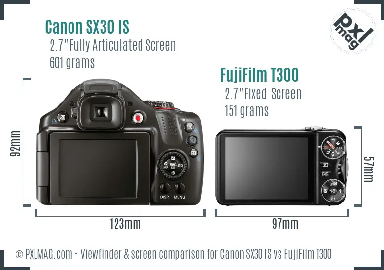 Canon SX30 IS vs FujiFilm T300 Screen and Viewfinder comparison