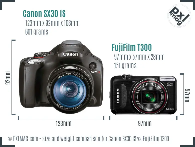 Canon SX30 IS vs FujiFilm T300 size comparison