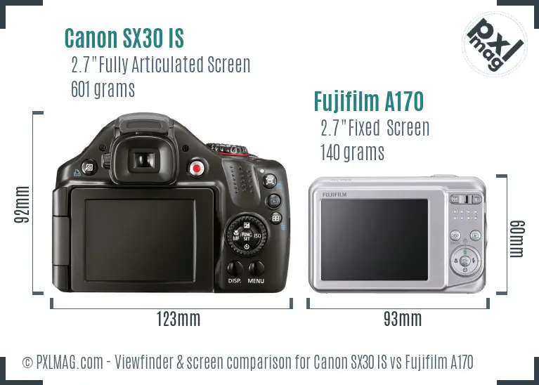 Canon SX30 IS vs Fujifilm A170 Screen and Viewfinder comparison