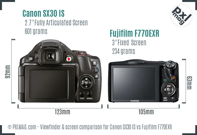 Canon SX30 IS vs Fujifilm F770EXR Screen and Viewfinder comparison