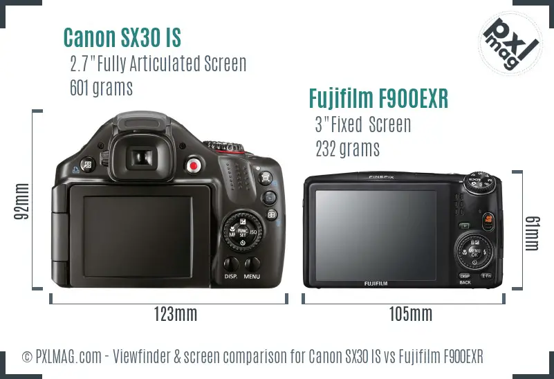 Canon SX30 IS vs Fujifilm F900EXR Screen and Viewfinder comparison