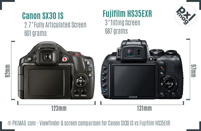 Canon SX30 IS vs Fujifilm HS35EXR Screen and Viewfinder comparison