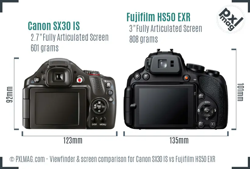 Canon SX30 IS vs Fujifilm HS50 EXR Screen and Viewfinder comparison