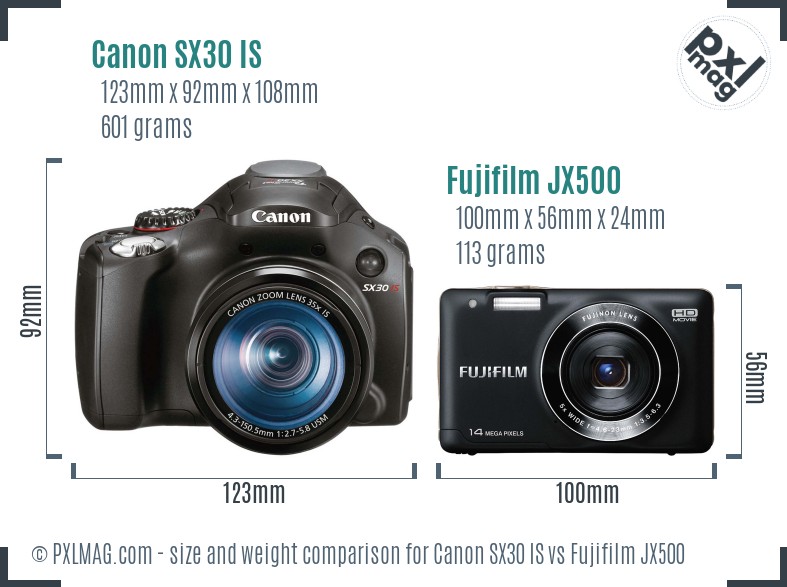 Canon SX30 IS vs Fujifilm JX500 size comparison Canon SX30 IS vs Fujifilm JX500 size comparison