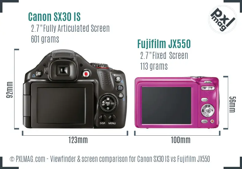Canon SX30 IS vs Fujifilm JX550 Screen and Viewfinder comparison