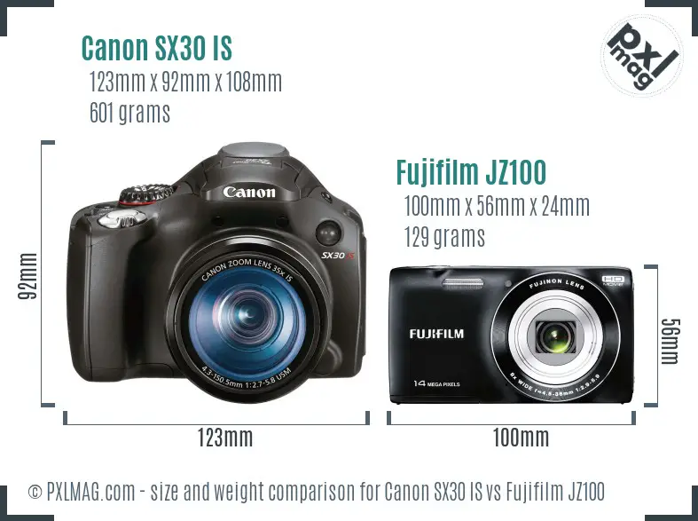 Canon SX30 IS vs Fujifilm JZ100 size comparison