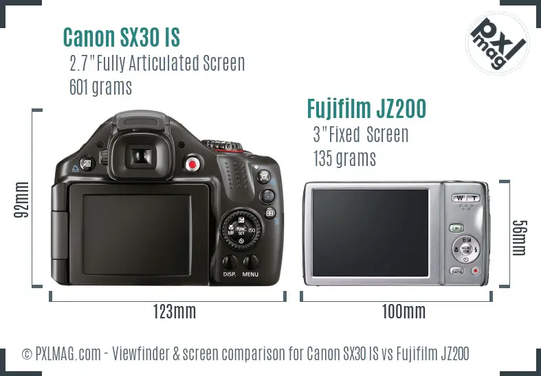 Canon SX30 IS vs Fujifilm JZ200 Screen and Viewfinder comparison