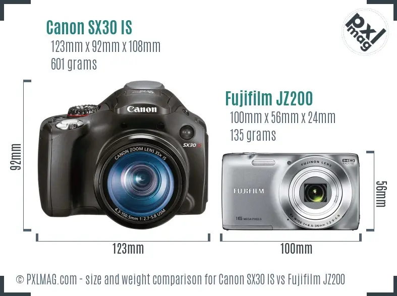 Canon SX30 IS vs Fujifilm JZ200 size comparison