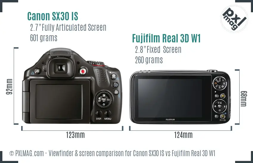 Canon SX30 IS vs Fujifilm Real 3D W1 Screen and Viewfinder comparison