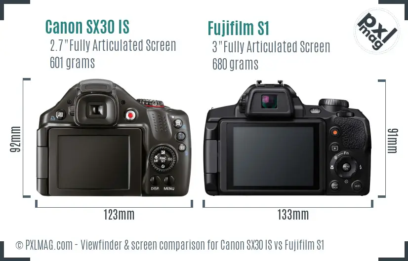 Canon SX30 IS vs Fujifilm S1 Screen and Viewfinder comparison