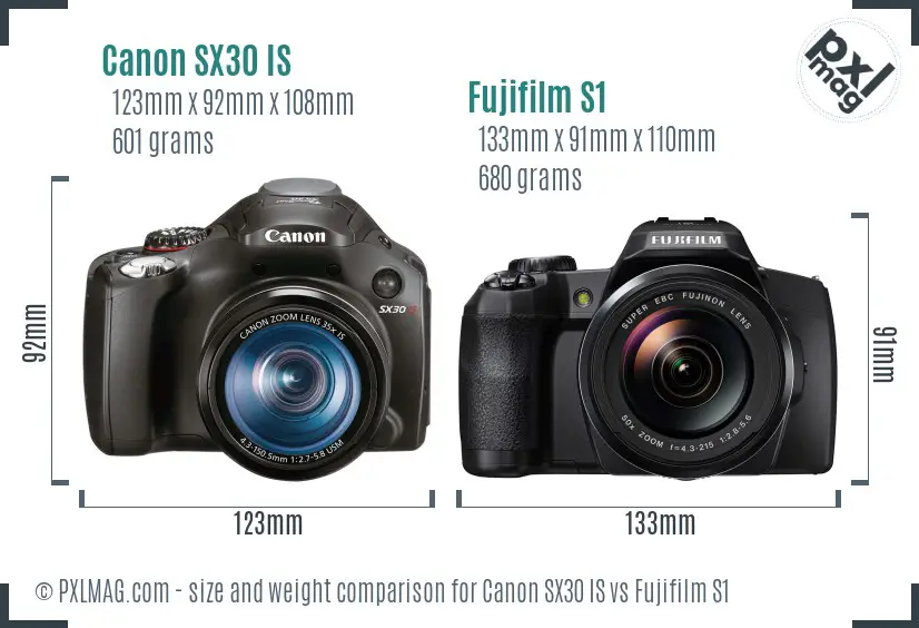 Canon SX30 IS vs Fujifilm S1 size comparison