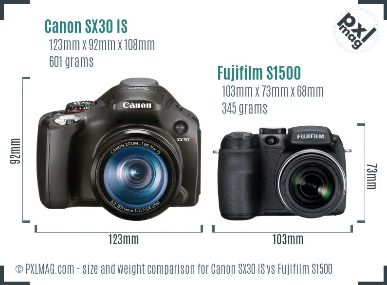 Canon SX30 IS vs Fujifilm S1500 size comparison