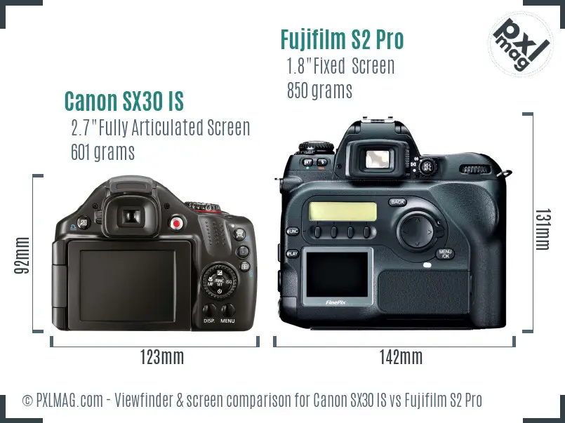 Canon SX30 IS vs Fujifilm S2 Pro Screen and Viewfinder comparison