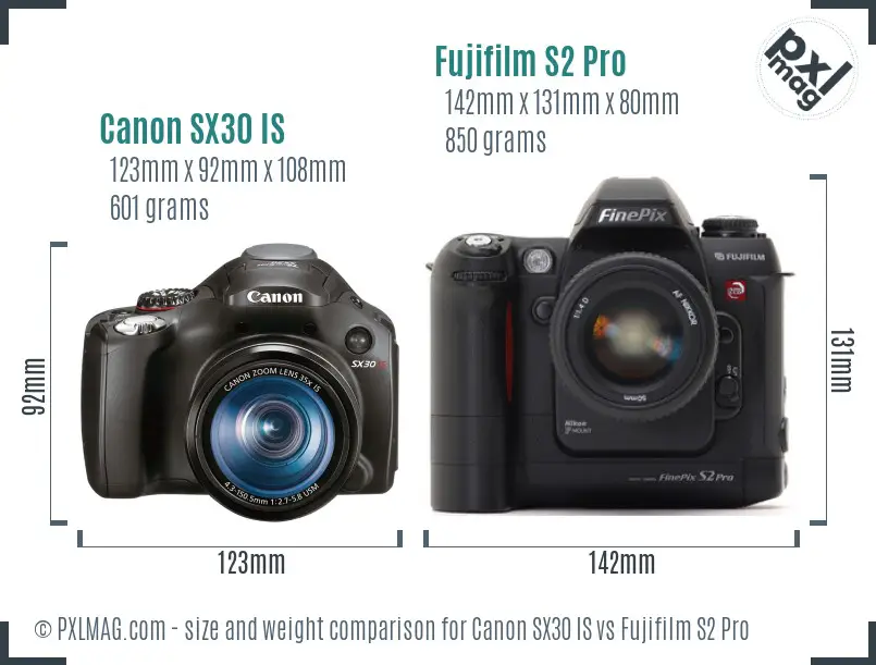 Canon SX30 IS vs Fujifilm S2 Pro size comparison