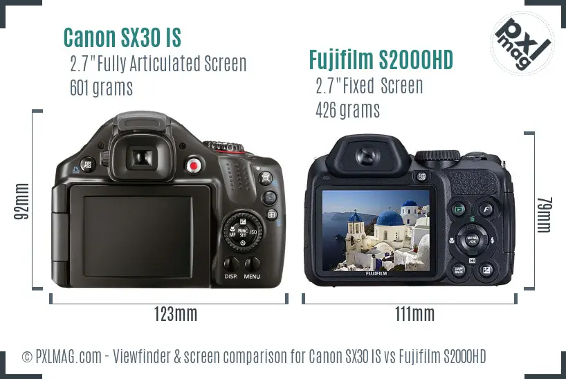 Canon SX30 IS vs Fujifilm S2000HD Screen and Viewfinder comparison