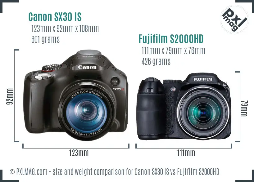 Canon SX30 IS vs Fujifilm S2000HD size comparison
