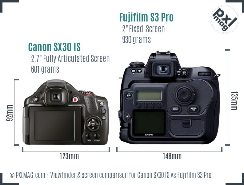 Canon SX30 IS vs Fujifilm S3 Pro Screen and Viewfinder comparison