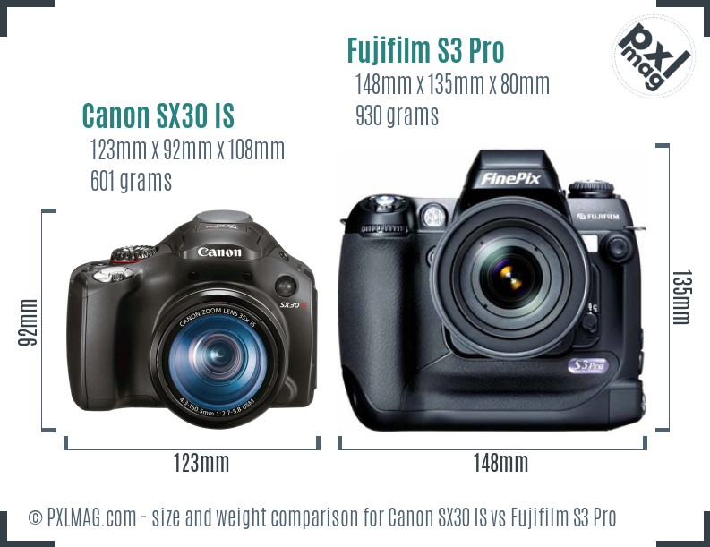 Canon SX30 IS vs Fujifilm S3 Pro size comparison