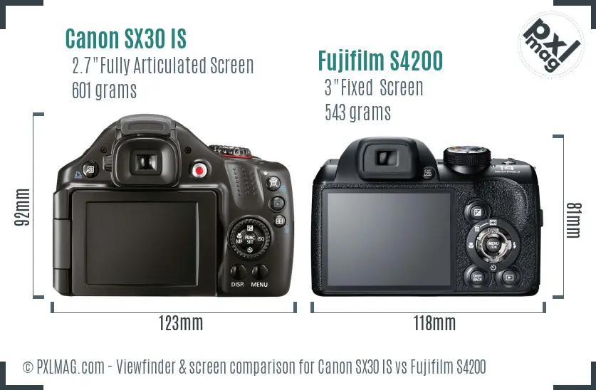 Canon SX30 IS vs Fujifilm S4200 Screen and Viewfinder comparison
