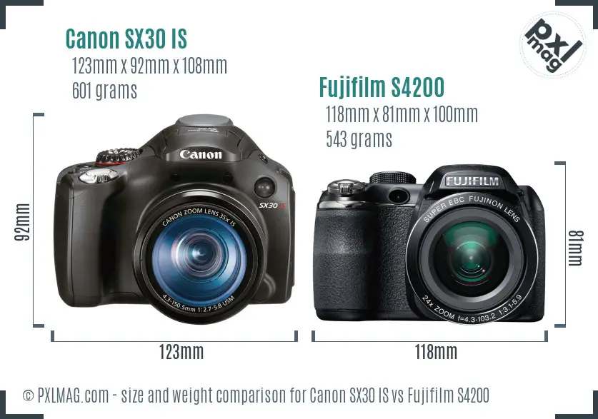 Canon SX30 IS vs Fujifilm S4200 size comparison