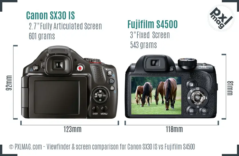 Canon SX30 IS vs Fujifilm S4500 Screen and Viewfinder comparison
