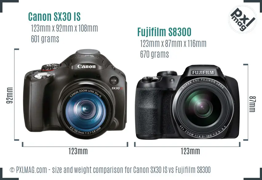 Canon SX30 IS vs Fujifilm S8300 size comparison Canon SX30 IS vs Fujifilm S8300 size comparison