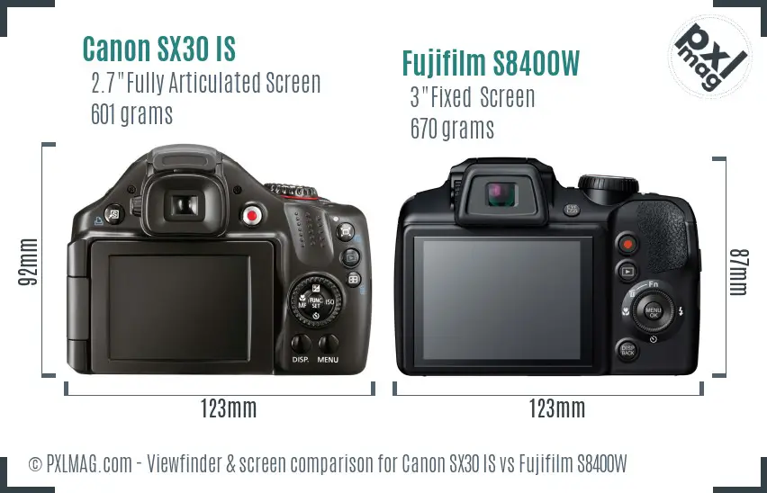 Canon SX30 IS vs Fujifilm S8400W Screen and Viewfinder comparison