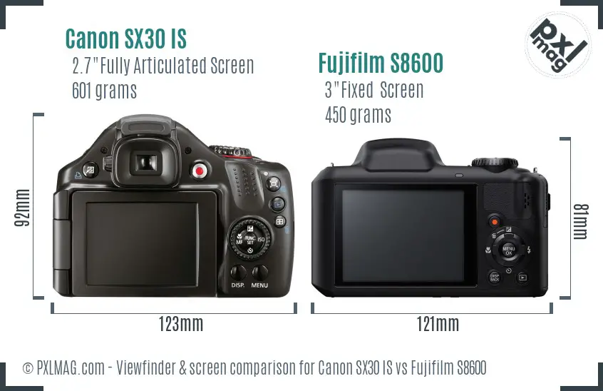 Canon SX30 IS vs Fujifilm S8600 Screen and Viewfinder comparison Canon SX30 IS vs Fujifilm S8600 Screen and Viewfinder comparison