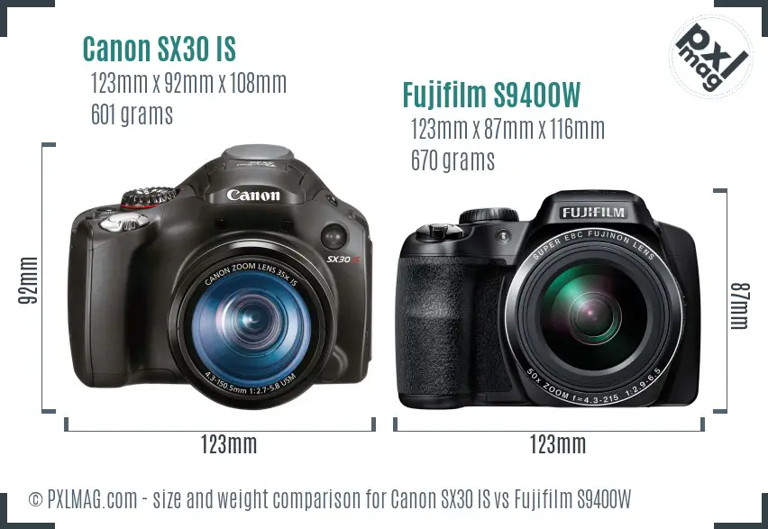 Canon SX30 IS vs Fujifilm S9400W size comparison