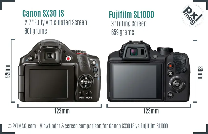 Canon SX30 IS vs Fujifilm SL1000 Screen and Viewfinder comparison