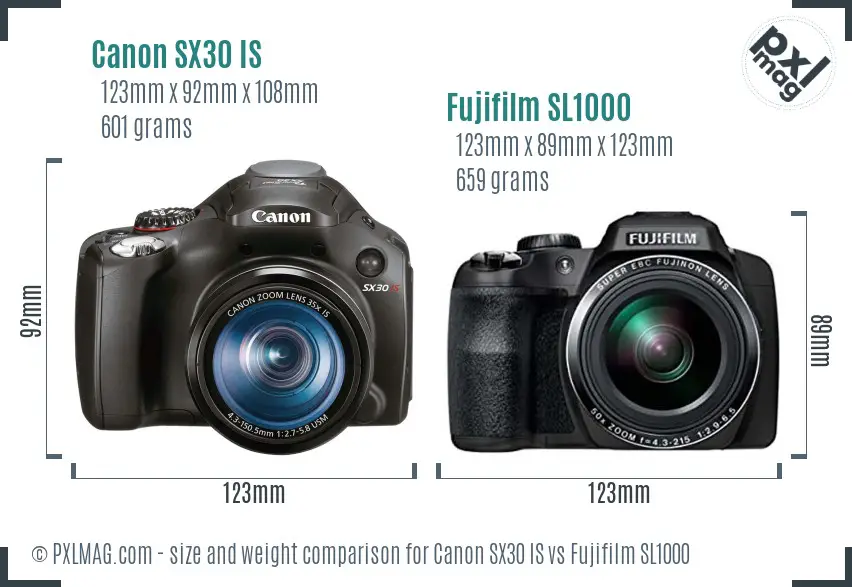 Canon SX30 IS vs Fujifilm SL1000 size comparison